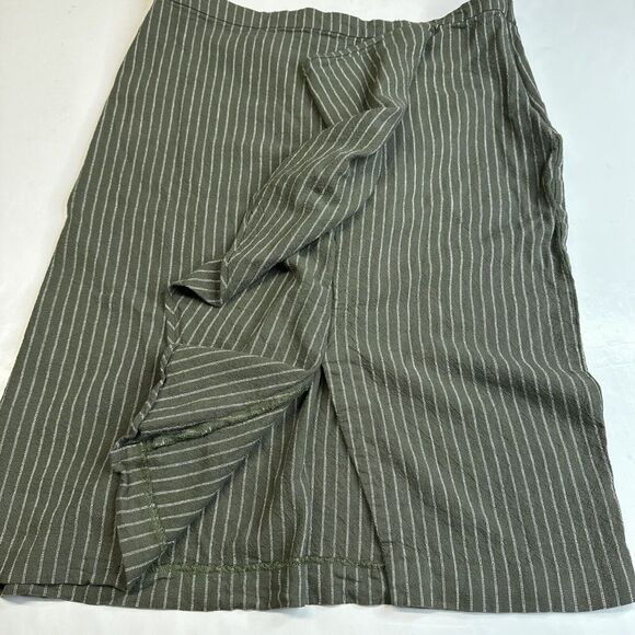 J Jill Ruffle Pencil Skirt Womens Large Petite Green Stripe Linen Blend Side Zip - Picture 9 of 9